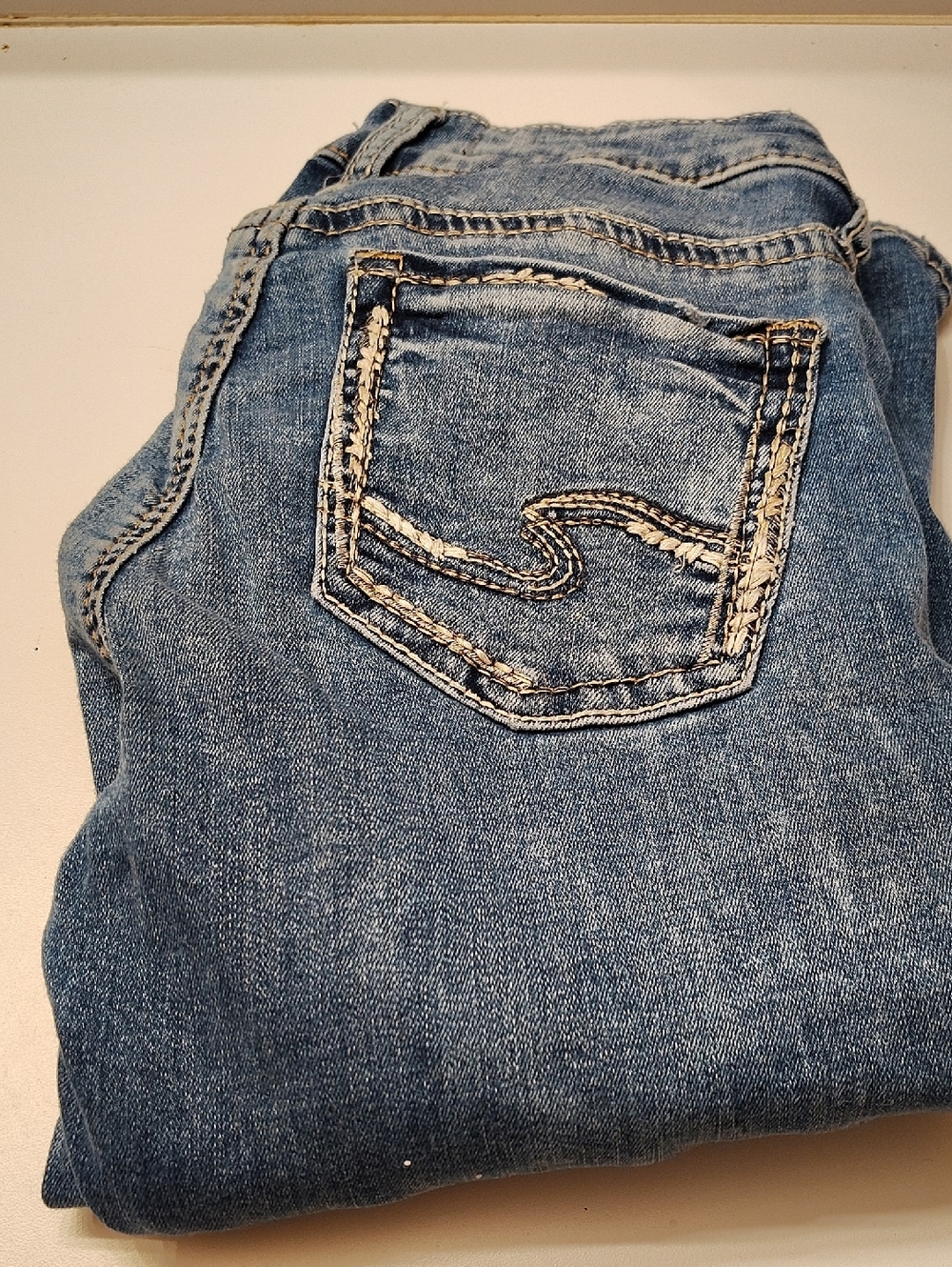 Silver Jeans Straight Leg Light Blue Denim with Contrast Stitching